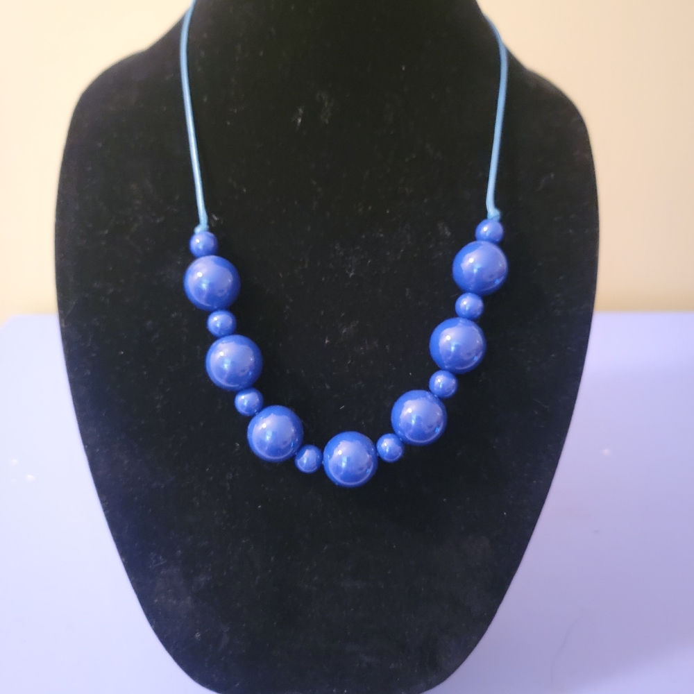 Bright blue beaded necklace
